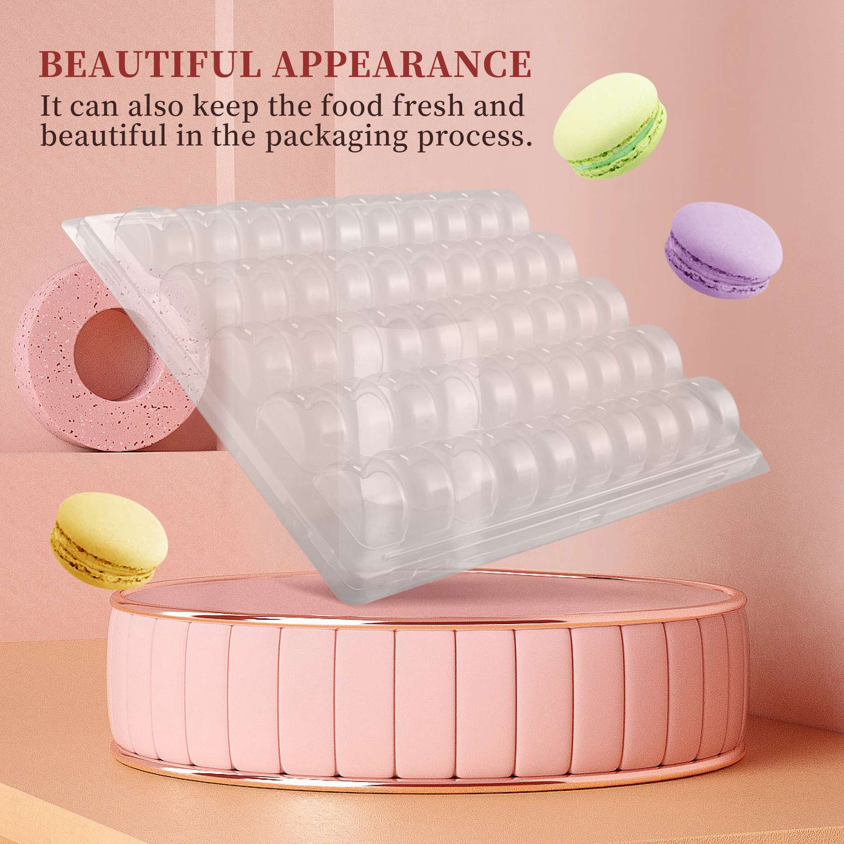 Bandejas de armazenamento de macaron franceses fecháveis PET transparentes - comporta 50 macarons por conjunto - Pacote de 4 conjuntos