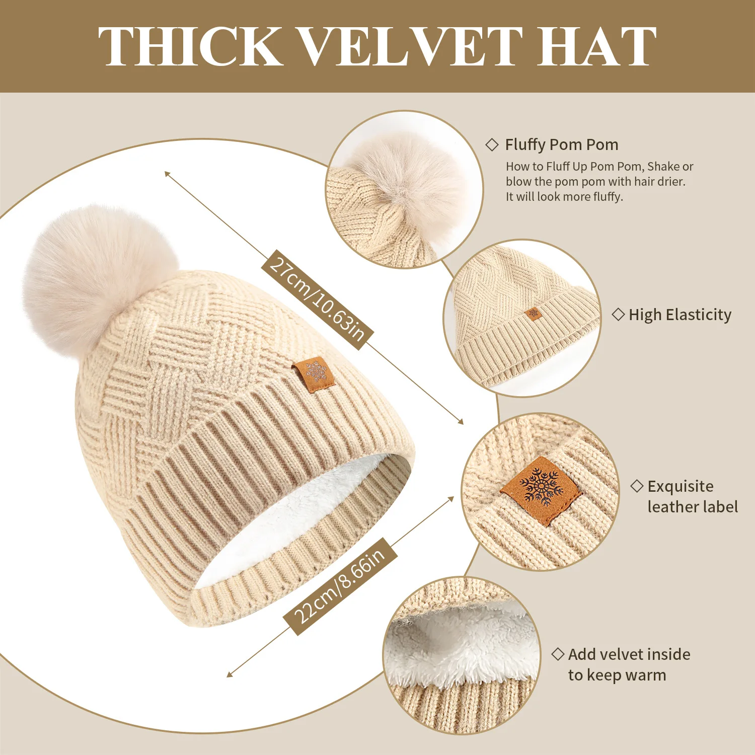 Set di guanti sciarpa con cappello lavorato a maglia da donna, combinato termico invernale in 3 pezzi, berretto da esterno a doppio strato
