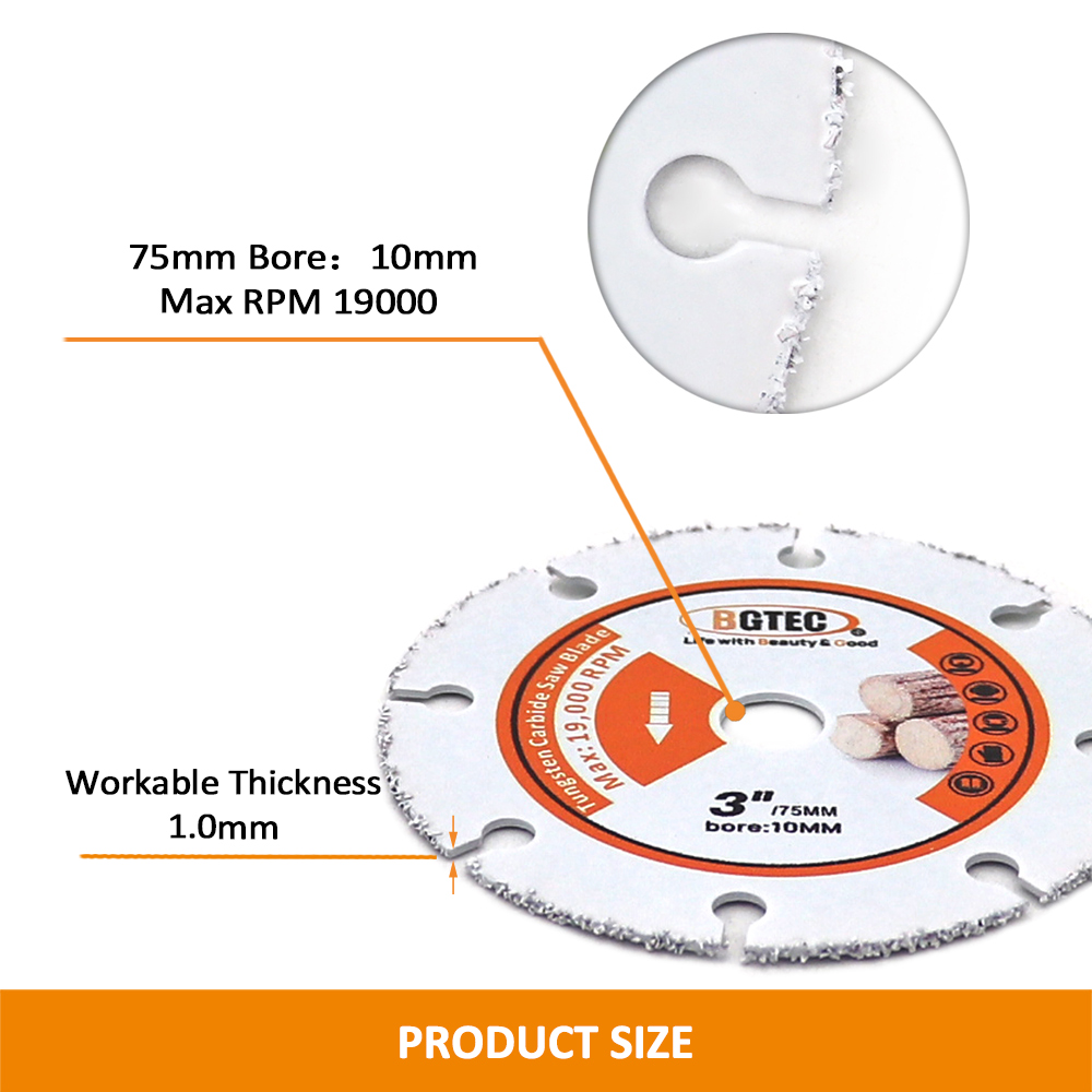 BGTEC 1 3 Inch/Dia75mm Hút Chân Không Chia Lửa Bằng Đồng Nguyên Cắt Gỗ Đĩa Dụng Cụ Điện Nhựa Ống Nhựa PVC Lưỡi Cắt Gỗ Hình Tròn lưỡi Cưa Khoan 10Mm