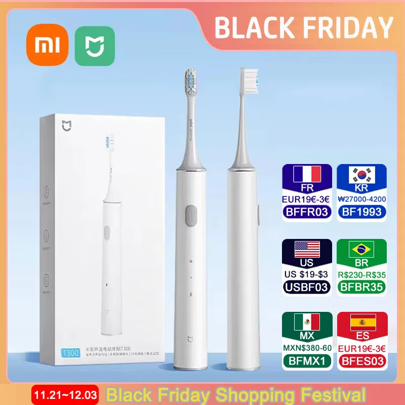 Xiaomi Mijia T300 brosse à dents électrique IPX7 étanche brosse sonique intelligente Ultra sonique blanchiment des dents brosse à dents brosses à dents