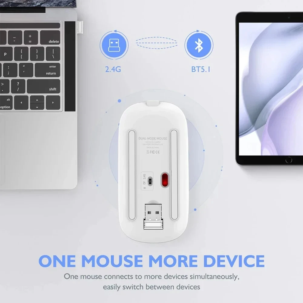 Ratón inalámbrico recargable silencioso retroiluminado con LED ratones PC portátil ordenador Mous 2,4 Ghz receptor Bluetooth modo Dual ratones ópticos