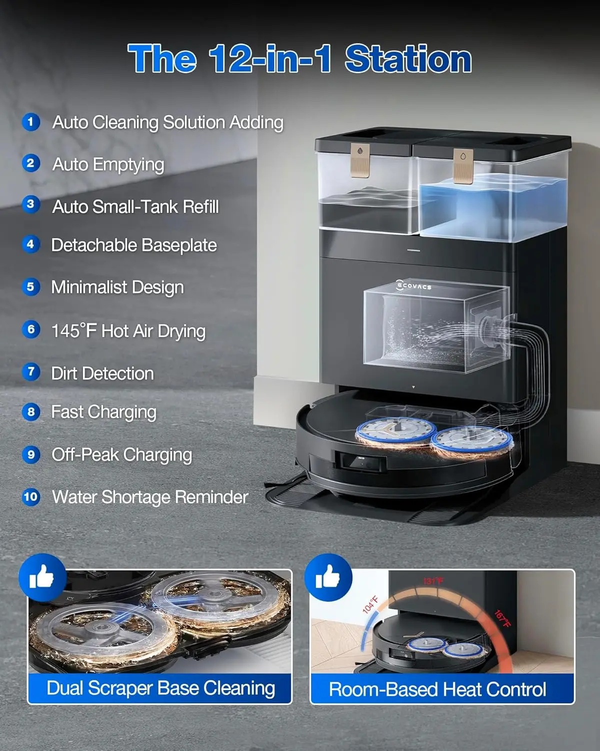 DEEBOT T50 MAX PRO Omni Robot Vacuum and Mop, 18,500Pa Suction, 18mm Auto-Lift,
