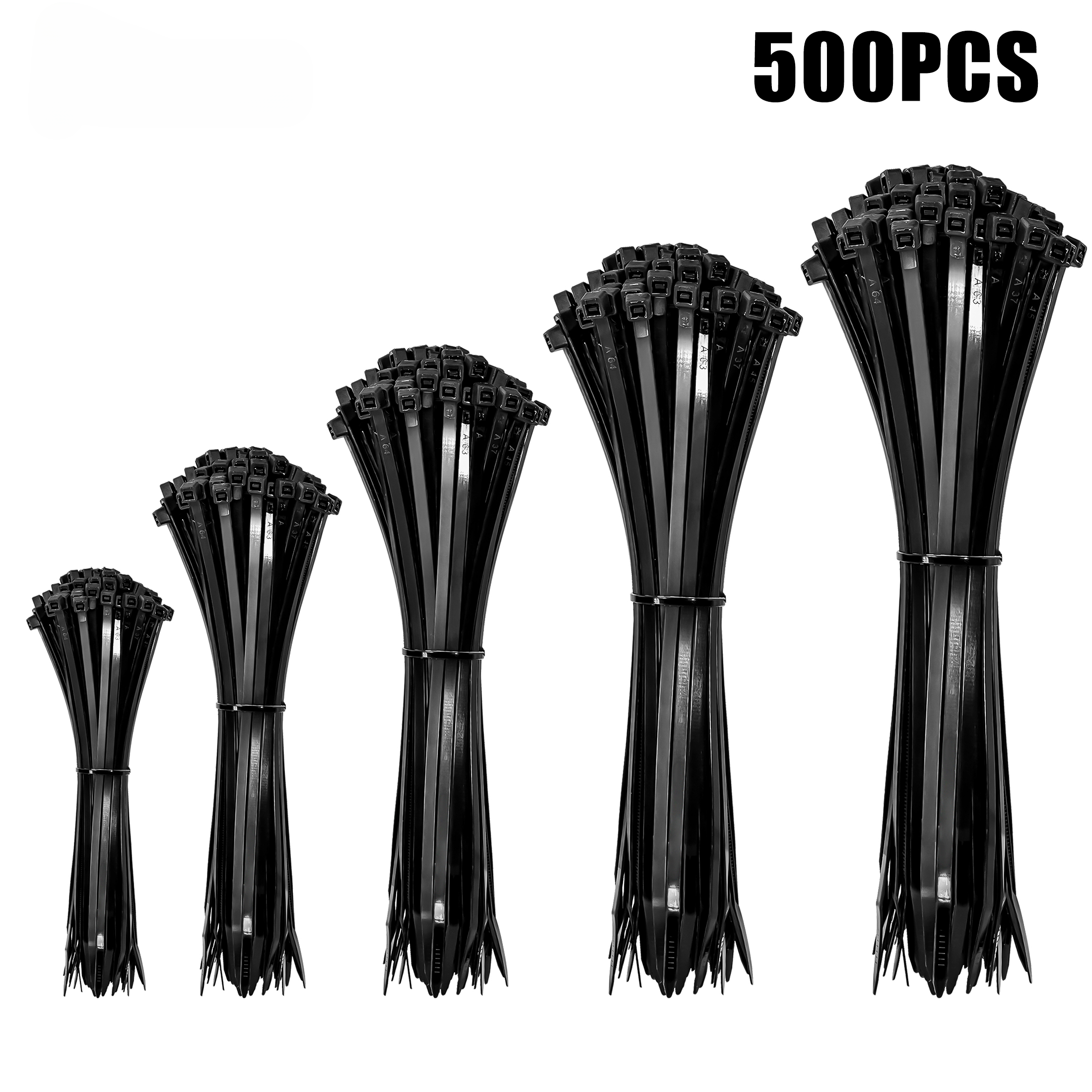 500 Uds. Bridas para cables de nailon autoblocadas, juegos de bridas con cremallera de alambre de plástico negro, encuadernación fija