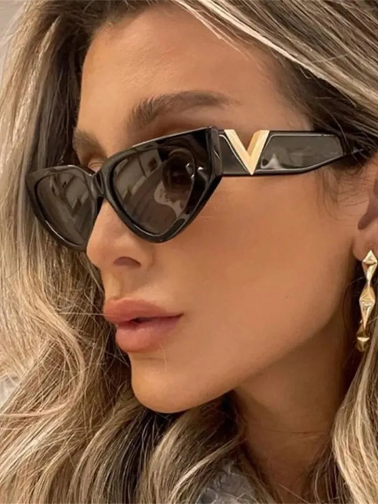 Gafas De Sol De lujo Vintage Cat Eyt para Mujer, Gafas De Sol estilo ojo De gato De diseñador De marca V a la moda, Gafas De Sol UV400 para Mujer 2023