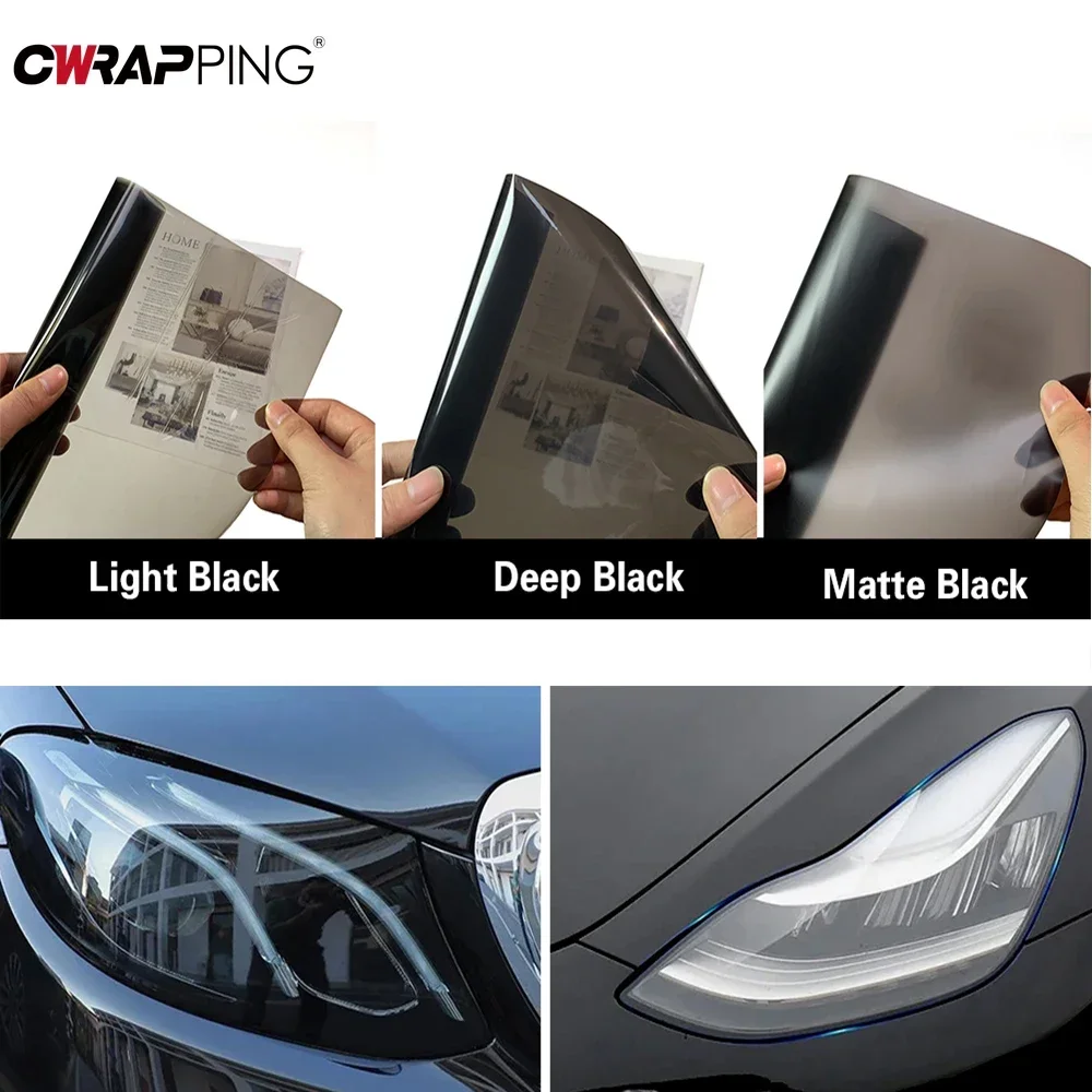 Películas de tinte para faros de coche, faros impermeables, película blindada, luz antiniebla, luz trasera, tinte negro ahumado, película de vinilo para accesorios de coche