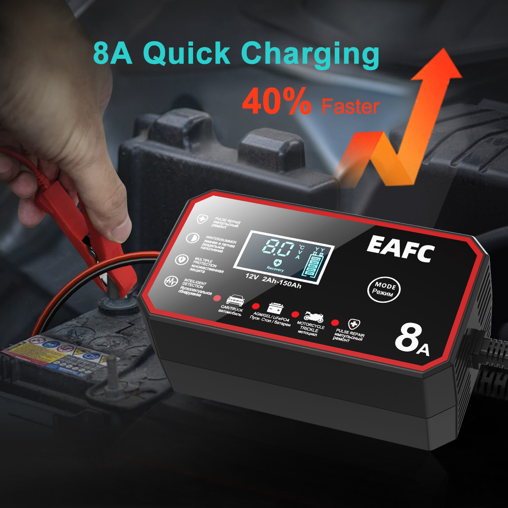 12V 8a 12V 6a Smart Auto Accu Lader Puls Reparatie Automatische Start Snellader Motorfiets Truck Lood Zuur Batterijen