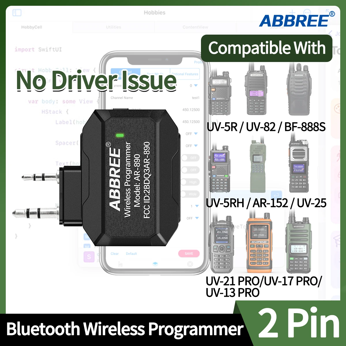 Programador sem fio bluetooth plug & play programação de aplicativo de telefone para baofeng walkie talkie UV-5R BF-888S UV-21 pro quansheng UV-K5
