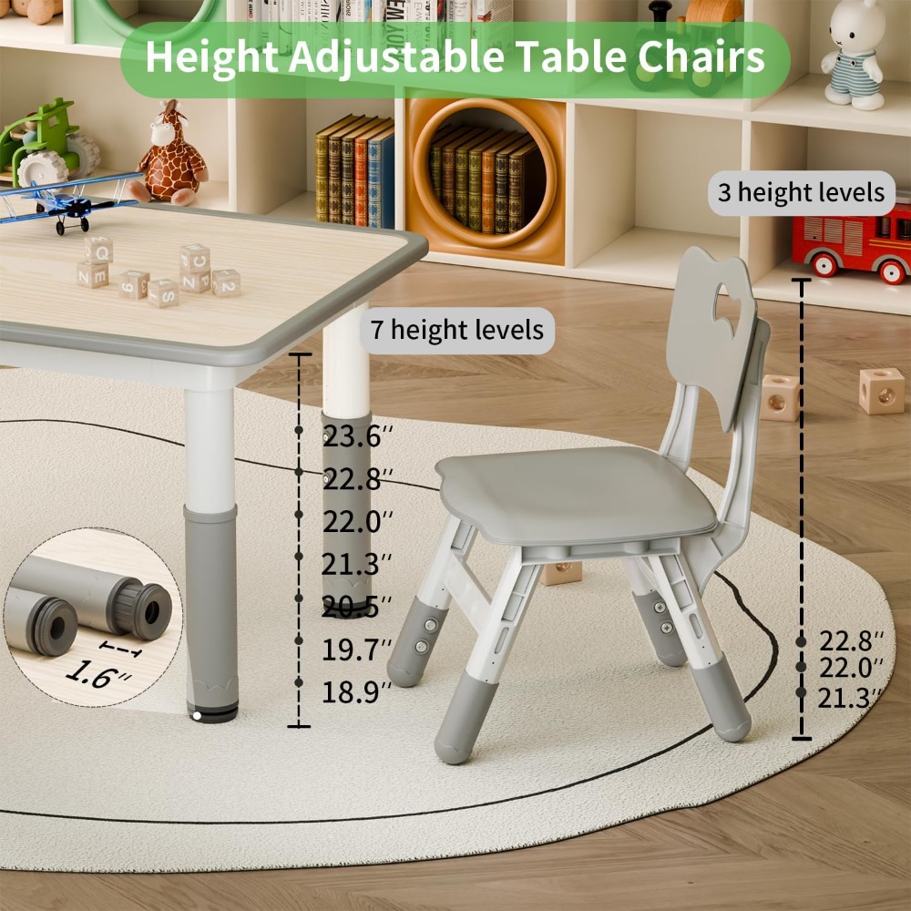 48 Inch Children's 1 Table and 6 Chairs Set, Children's Table and Chairs Set, Toddler Table and Chairs Set, Height Adjustable