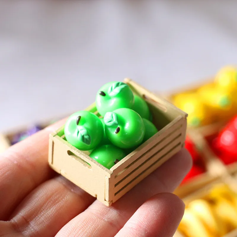 8 Chiếc 1/6 1/12 Quy Mô Mini Mô Phỏng Đĩa Trái Cây Khung Gỗ Nho Chuối Táo Dâu Nhà Búp Bê Trang Trí Bếp Đồ Chơi