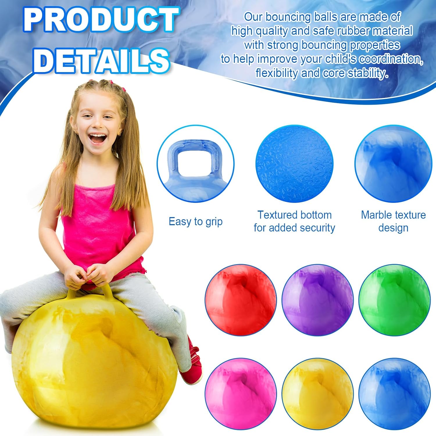 22" Hopper Ball Bouncing Jumping Hopping Ball Bouncy Ball with Handle Exercise Bounce Toys for Outdoors Sports School Games