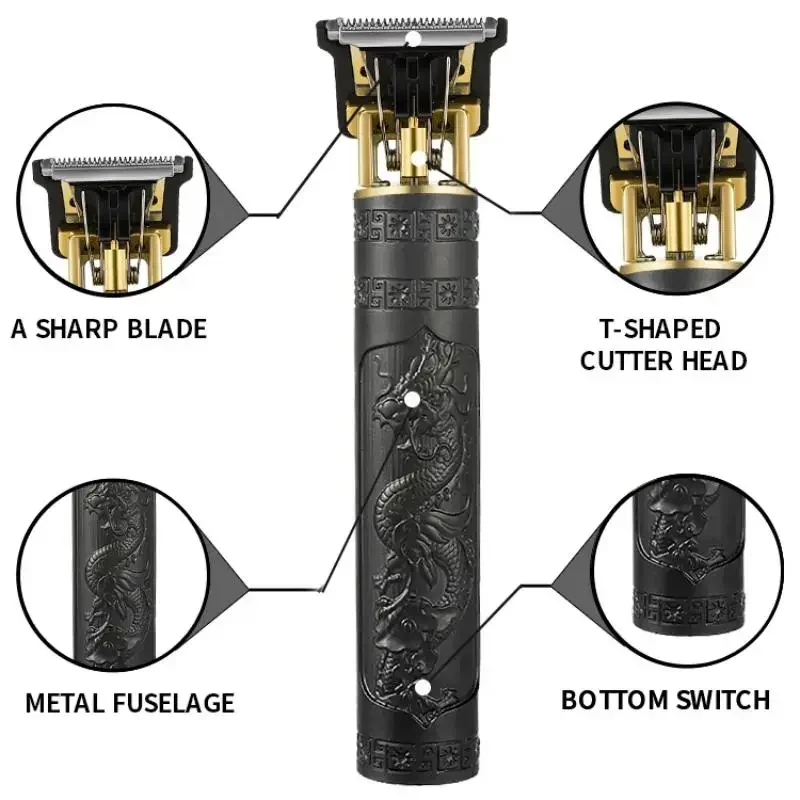 남성용 이발 면도기 충전식 클리퍼 면도기 성인 전기 빈티지 Clipperrazor 홈 USB 충전 이발소 블랙 드래곤