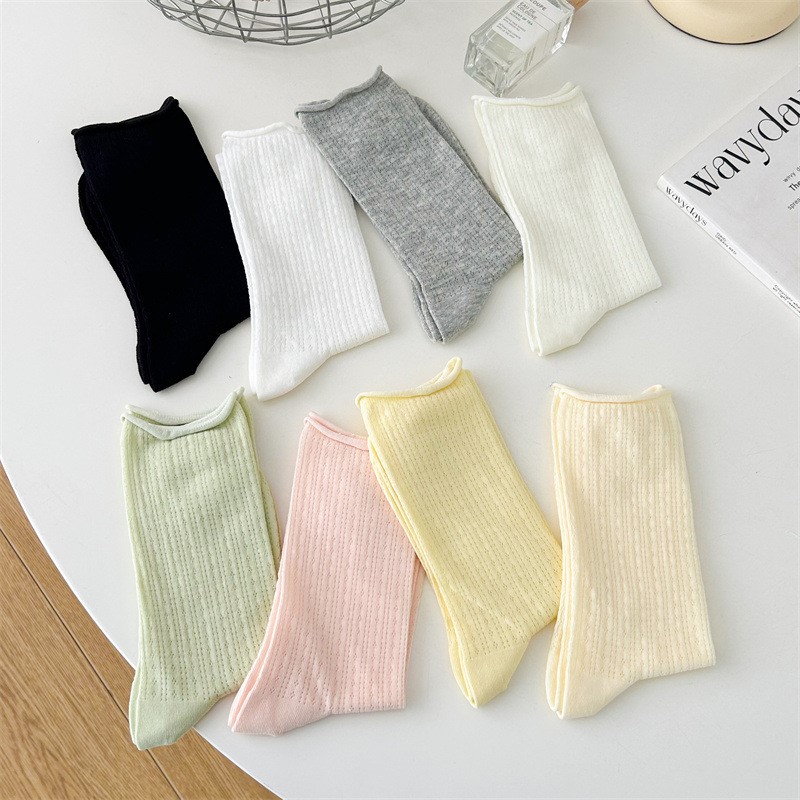 Socken Für Frauen Dünne Sommer Neue Candy Farbe Aushöhlen Lose Socken frauen Casual Grundlegende Süße Mädchen Mode Lange Socken komfort