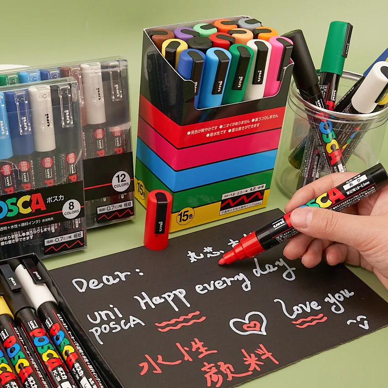 Uni Posca Đầy Đủ Đánh Dấu PC-1M 3M 5M Đa-Màu Sắc Acrylic Permanente Rotulador Áp phích Graffiti Sơn Bút Cho Vải Đá Kim Loại