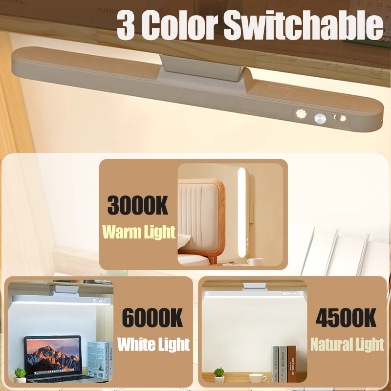 Lámpara de mesa LED colgante magnético, lámpara de escritorio recargable por USB, luz de lectura de 3 colores, armario regulable, luz nocturna