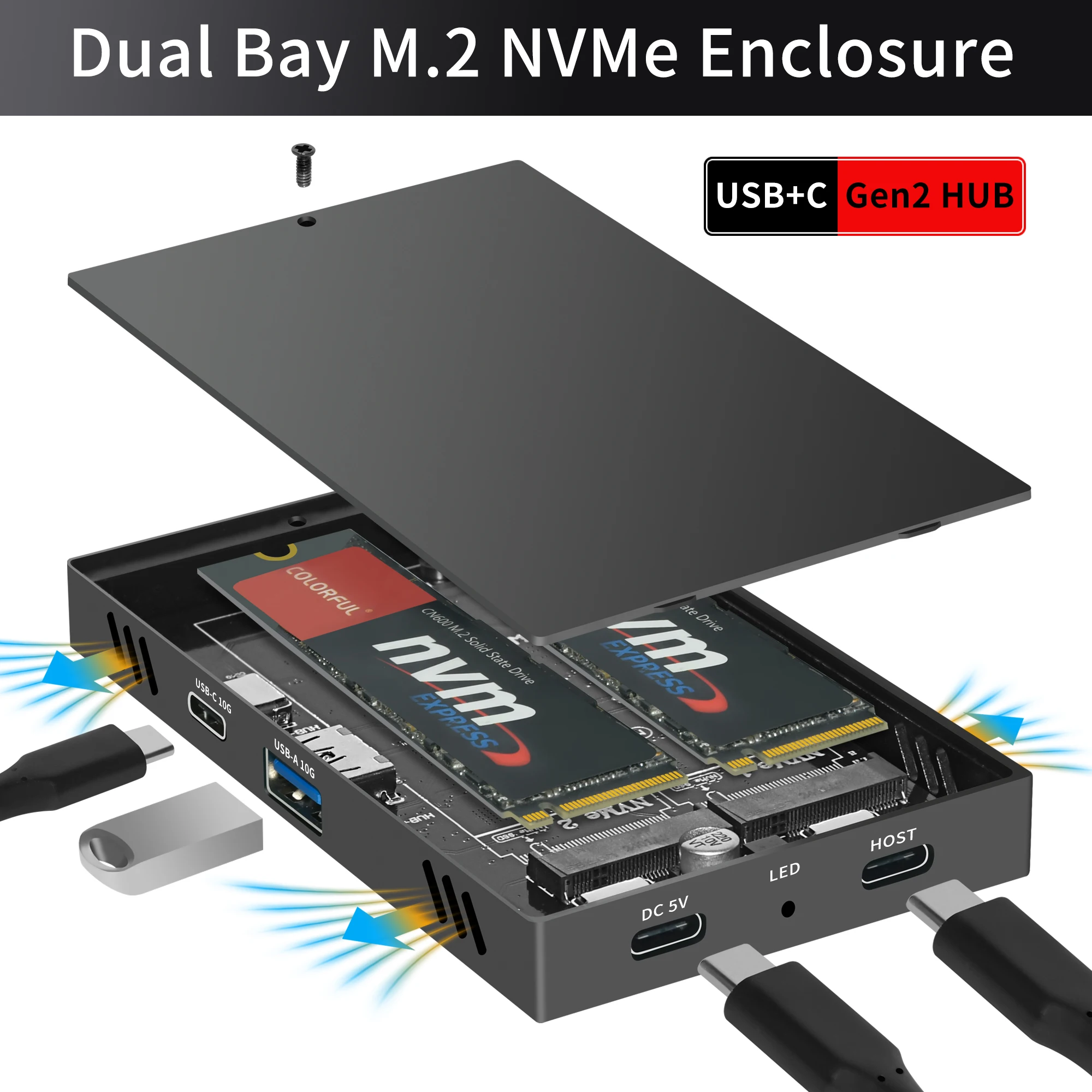 Док-станция M.2 для жёстких дисков, 10 Гбит/с ,Dual Protocol M.2 SSD Case PCIe NVME HDD Docking Station  USB3.2 GEN2 10Gbps Solid State Drive Enclosure Adapter for PC