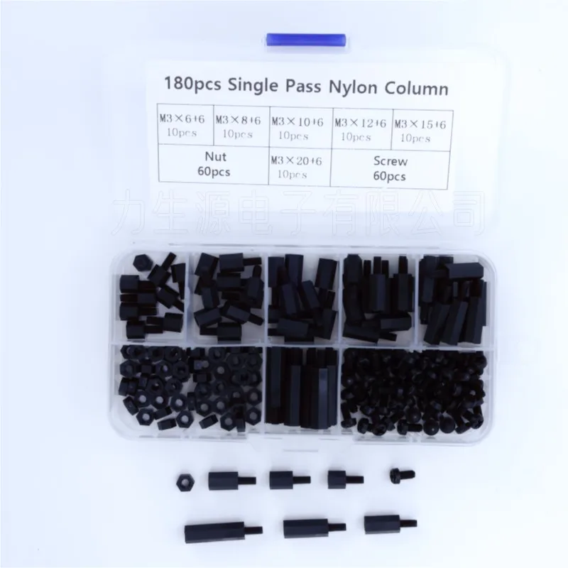 Juego de tornillos espaciadores hexagonales macho hembra mixta M3, columna espaciadora de nailon para placa base PCB, tornillos fijos de madera y plástico, 180 Uds.
