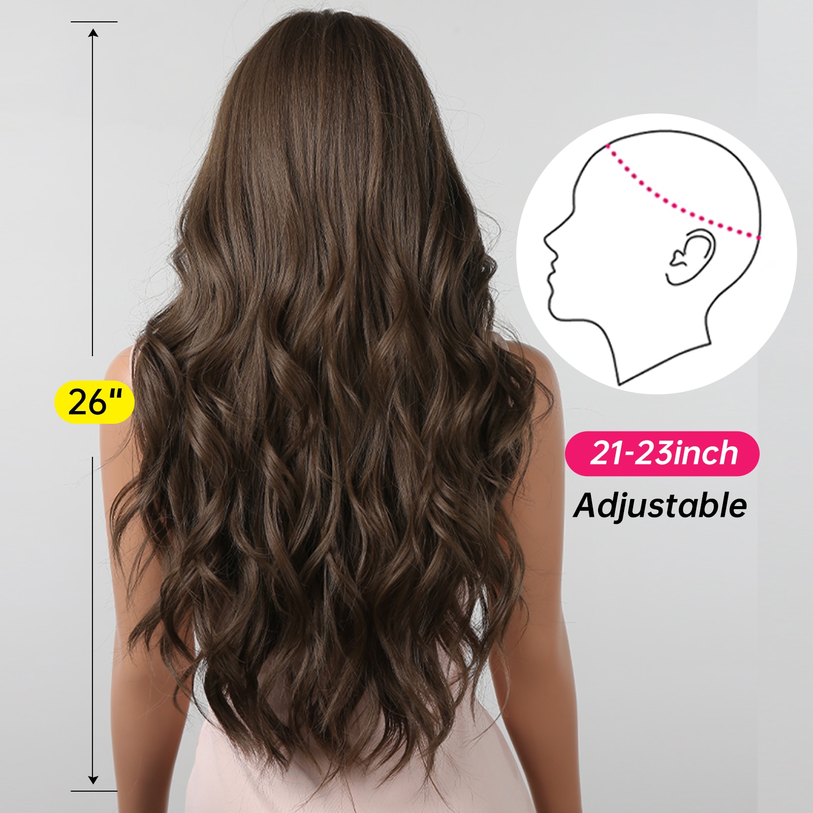 Parrucche ondulate marroni per donne con frangia Parrucca lunga per capelli sintetici naturali Cosplay quotidiana resistente al calore