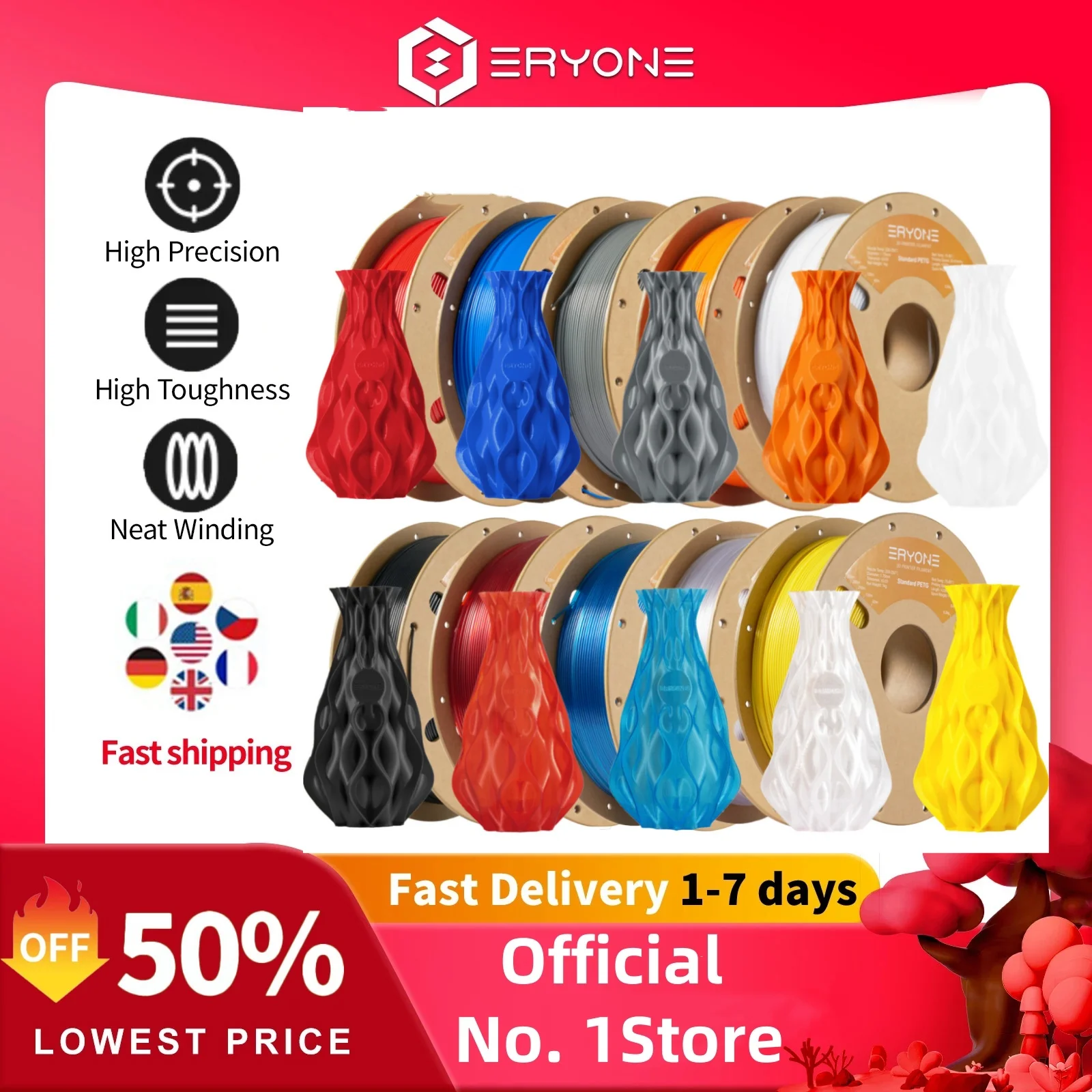 Стандартная нить PETG ERYONE 1/3/5/10 кг, 1,75 мм, 3D-принт, доступно многоцветное, нить изpetg, 3D-нить оптом, 1 кг/катушка