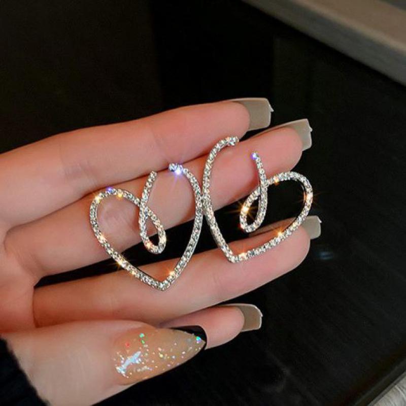 女性のための大きなハート型のイヤリング,トレンディな高級ジュエリー,新しいコレクション925,zircon,シルバーニードル,2024