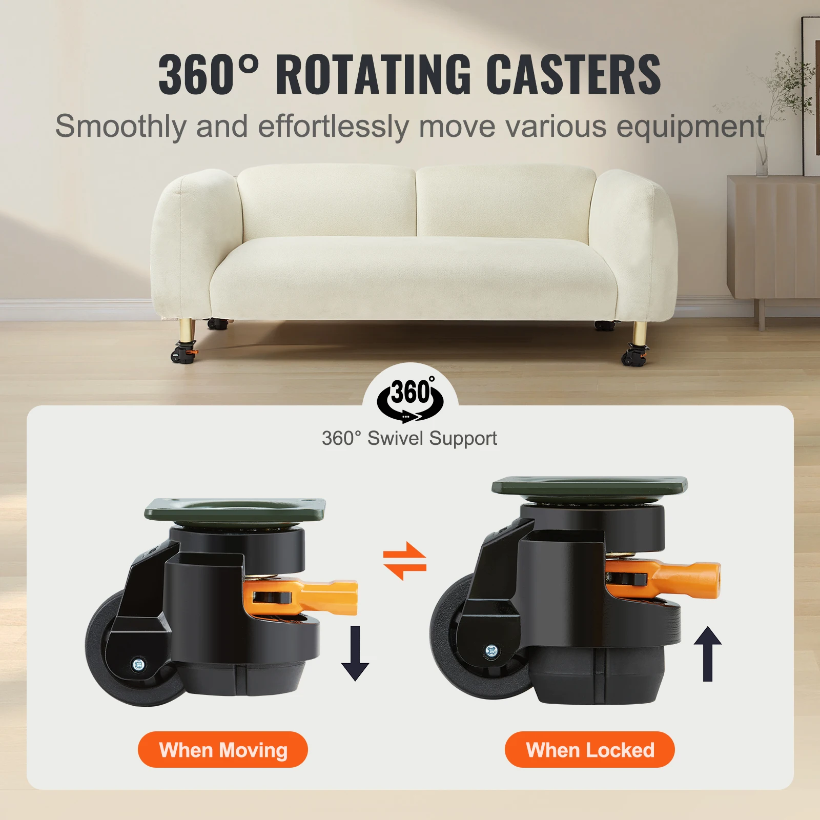 SucceBuy 4 Pcs Leveling Casters Heavy Duty Swivel Caster Wheels with Handle Design Height Adjustable Feet for Workbench Machine