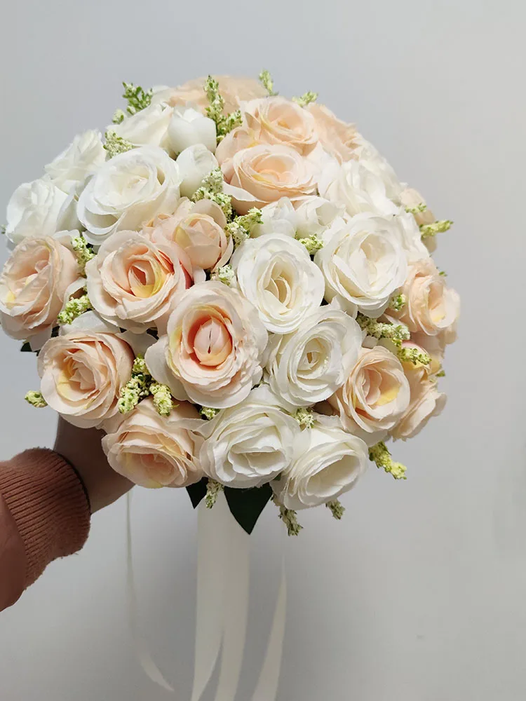 Bouquet da sposa bianco per la sposa, damigella d'onore, rose di seta, fiori artificiali, fiore all'occhiello, bouquet da sposa, accessori da sposa, corpetto