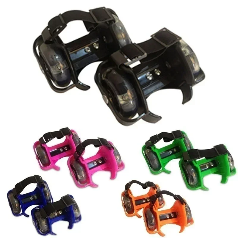 1 Uds. Zapatos para caminar de doble rueda, herramienta para caminar ajustable para patinaje sobre ruedas resistente al desgaste con tres ruedas de zapatos brillantes de colores