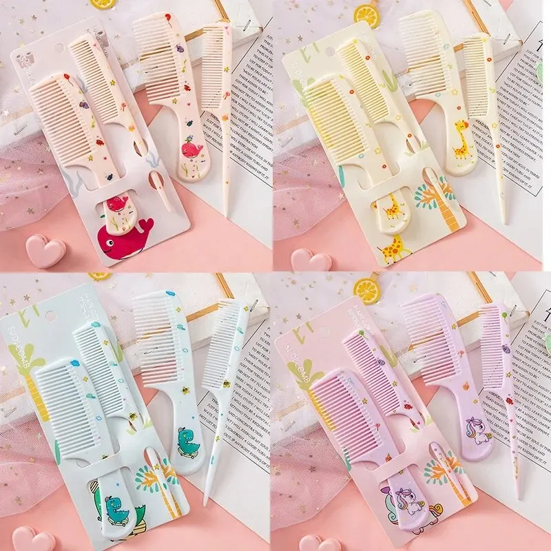 2pcs 어린이 머리 빗 세트 만화 동물 어린이 미용 빗 뾰족한 꼬리 소녀 휴대용 정전기 방지 플라스틱 빗