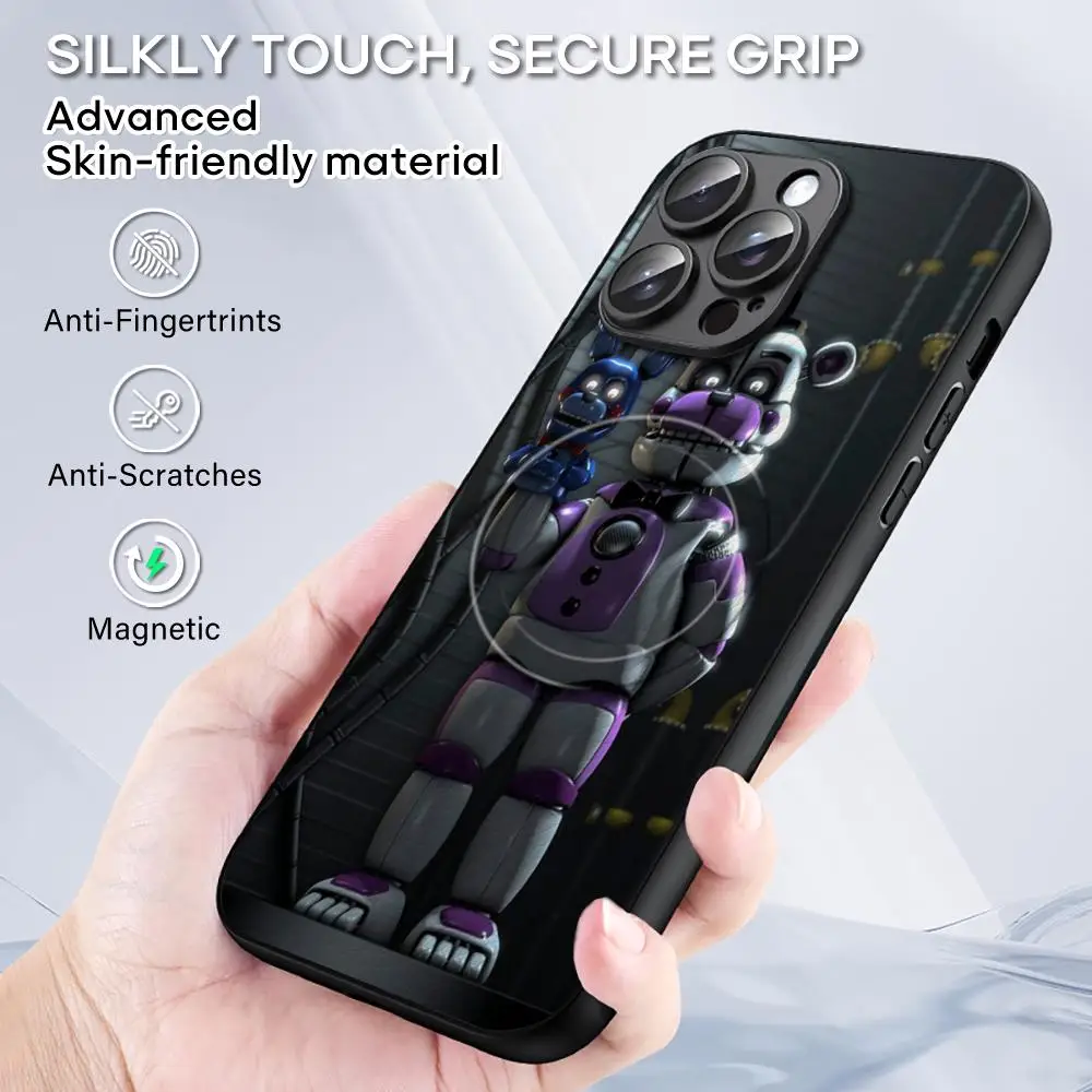 Casing ponsel horor Fnaf a-anima-tronices untuk iPhone 16 15 14 13 12 11 Plus Pro Max kulit domba Magsafe mewah kelas atas
