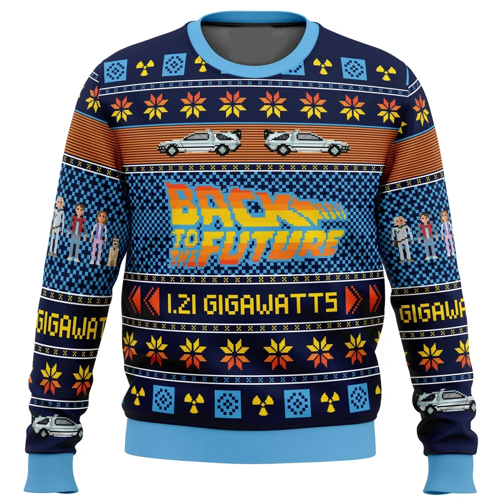 2024 novo estilo de volta para o futuro suéter feio de natal desenho animado anime mulheres homens pulôver tops moda casal suéter