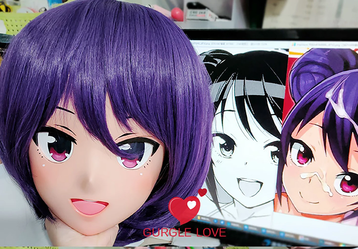 (GLA22) Karakter Kustom Perempuan Perempuan Resin Setengah Kepala Crossdress Cosplay Anime Jepang Peran Kigurumi Masker dengan Mata dan Wig