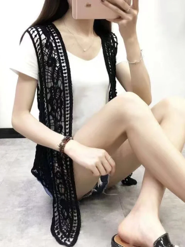 ไม่สมมาตรเปิดเสื้อสเวตเตอร์ถักฤดูร้อนชายหาด Boho Hippie คนสไตล์โครเชต์ถักเย็บปักถักร้อยเสื้อเสื้อกั๊ก 2022