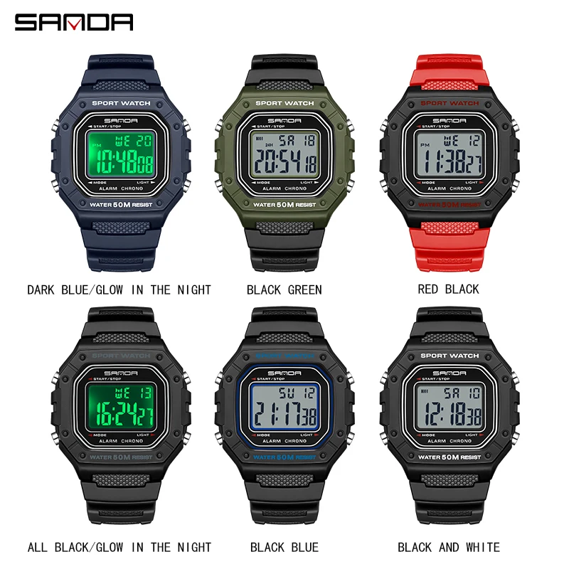 SANDA 2156 Mode Herenhorloge Militair Waterbestendig Sporthorloges Leger Grote Wijzerplaat Led Digitale Horloges Stopwatches Voor Mannelijke