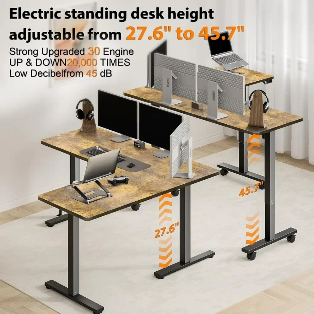 L Shaped Standing Desk, Electric Height Adjustable Desk 63x55 Inches Stand Up Corner Desk, Gaming Desk l Shape with Larger