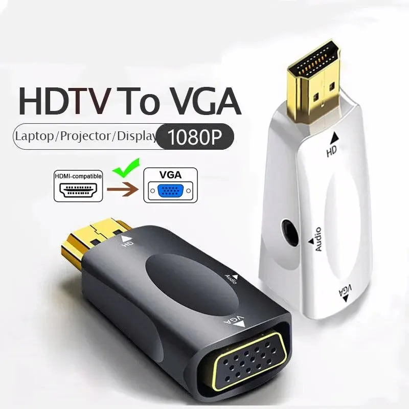 Hdmi Compatible Vga Cable Converter, Male To Female Adapter, 3.5mm Jack, Audio, Hd 1080p For Pc, Laptop, Tablet