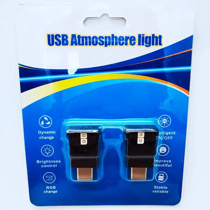 Tipo C Led Luz Ambiente 8 Cores RGB Brilho Gradiente Dinâmico Ajustável Lâmpada de Atmosfera Interior do Carro
