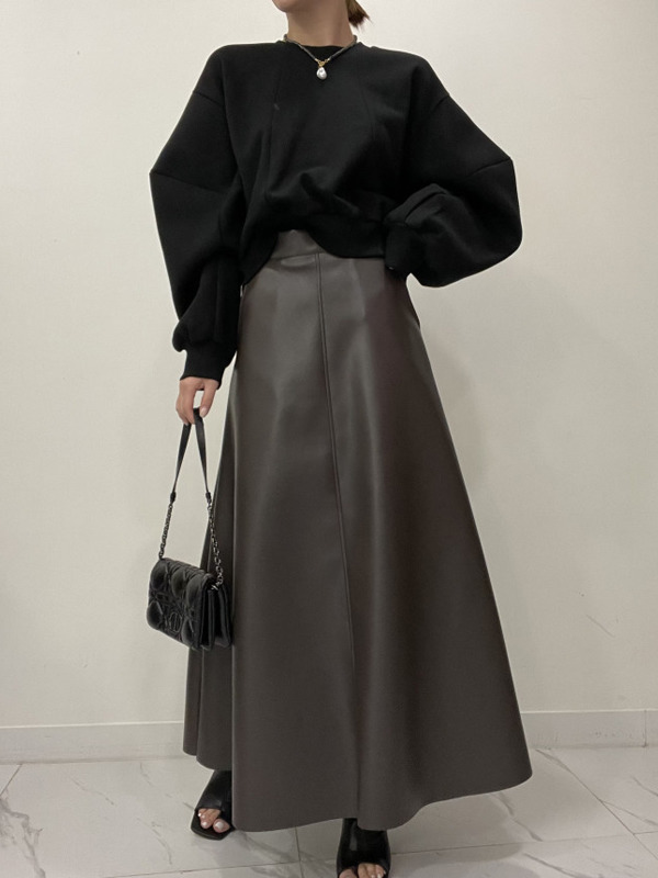シックなハイウエスト A ラインロングスカート Pu レザー痩身半身スイングスカート女性のための通勤ピュアカラー秋のファッション