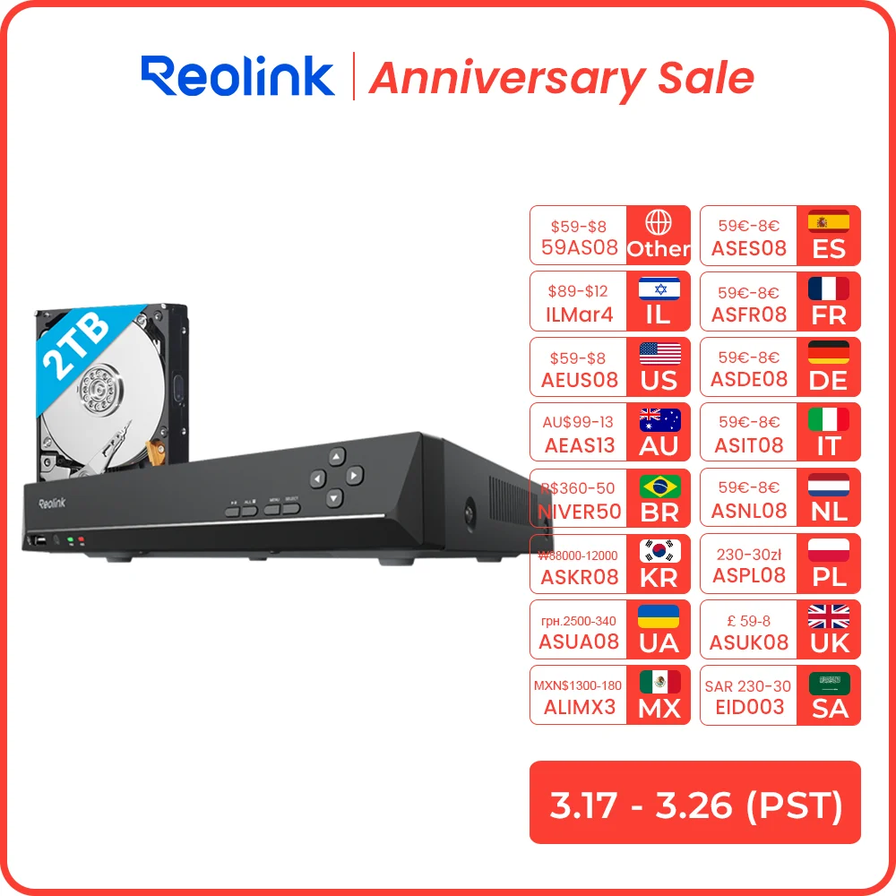 Reolink-cámara RLN8-410 de seguridad IP para coche, Kit de vigilancia NVR con 8 canales, 4K, 4MP/5MP, 24/7 H.265 grabadora de vídeo, 12MP