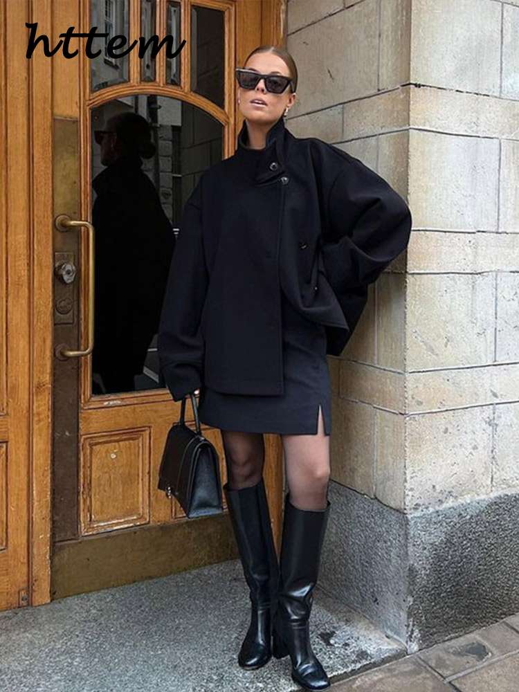 Casual Women's Short Woolen Coats Loose Lapel Single-breasted Long Sleeve Thick Jacket 2025 Autumn Winter Lady Elegant Outwear