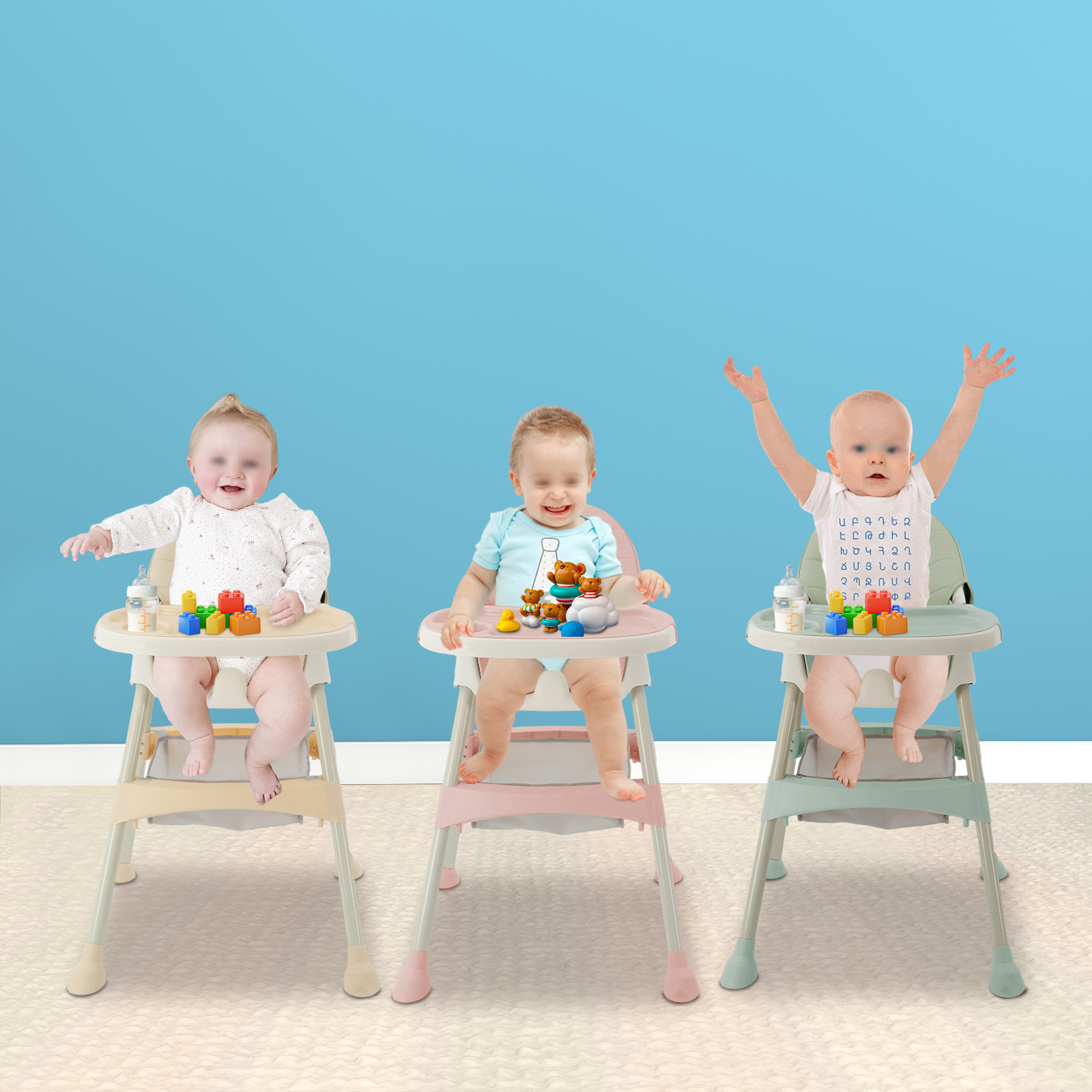 Baby hochs tühle Hochstuhl mit Tisch und Rädern abnehmbares Tablett verstellbarer faltbarer Babys tuhl mit 5-Punkt-Sicherheitsgurt