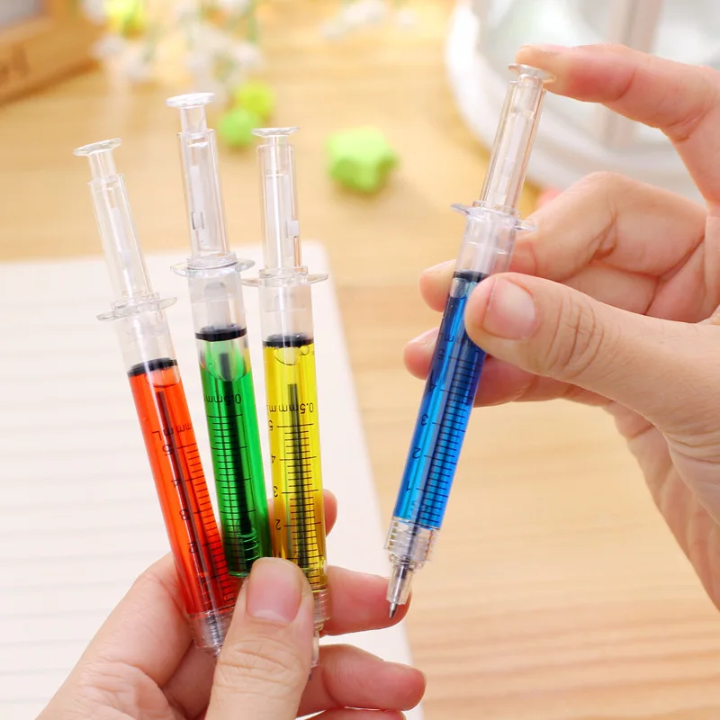 12 ชิ้นเข็มฉีดยาปากกา, Retractable สนุกหลายสีปากกาแปลกใหม่สําหรับพยาบาล, เขียนหมึกสีดํา, พยาบาลนักเรียนโรงเรียน