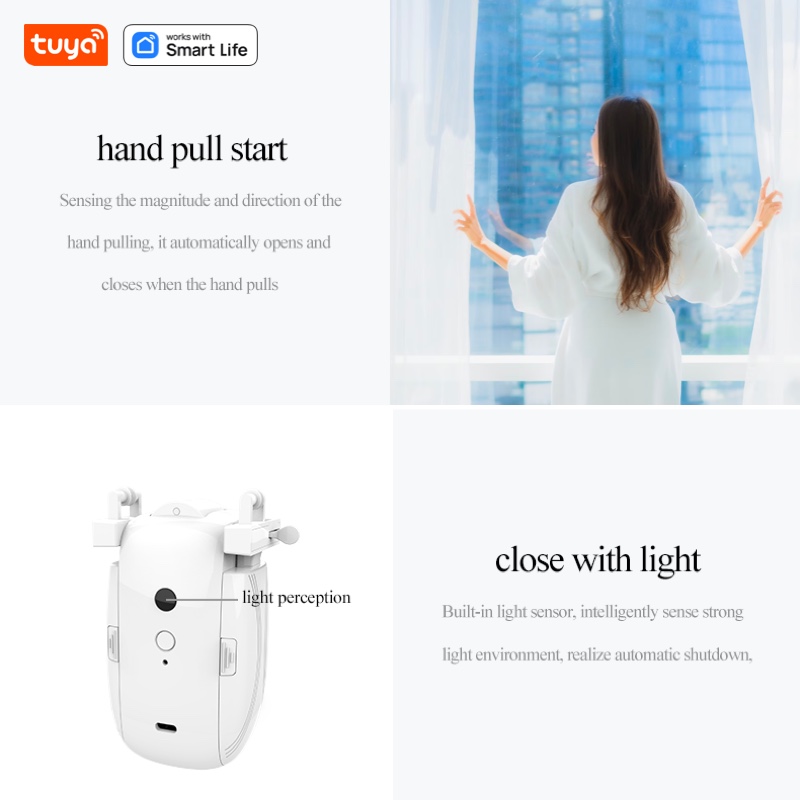 Tuya Smart Curtain Robot WiFi APP Fernbedienung/Sprachsteuerung (Alexa Google Siri) ForTU-Schienenförmige Schiene, Pull-to-Start, 8 kg Last