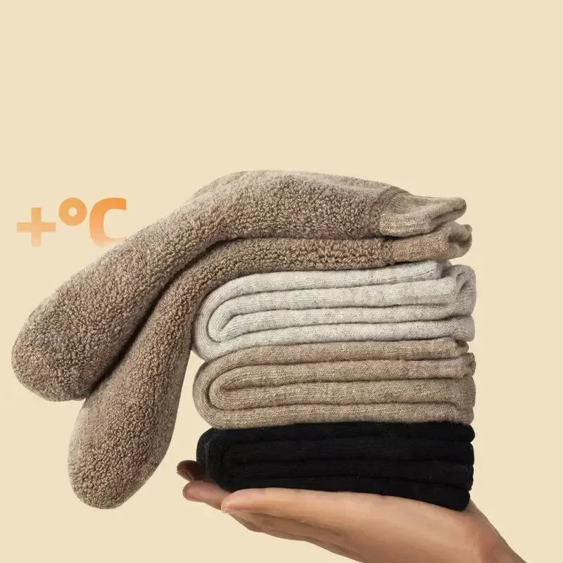 4 par/lote calcetines de invierno para hombre medias cálidas de lana Merino calcetines gruesos para nieve calcetines cómodos elásticos informales de tubo medio para hombre EU38-46