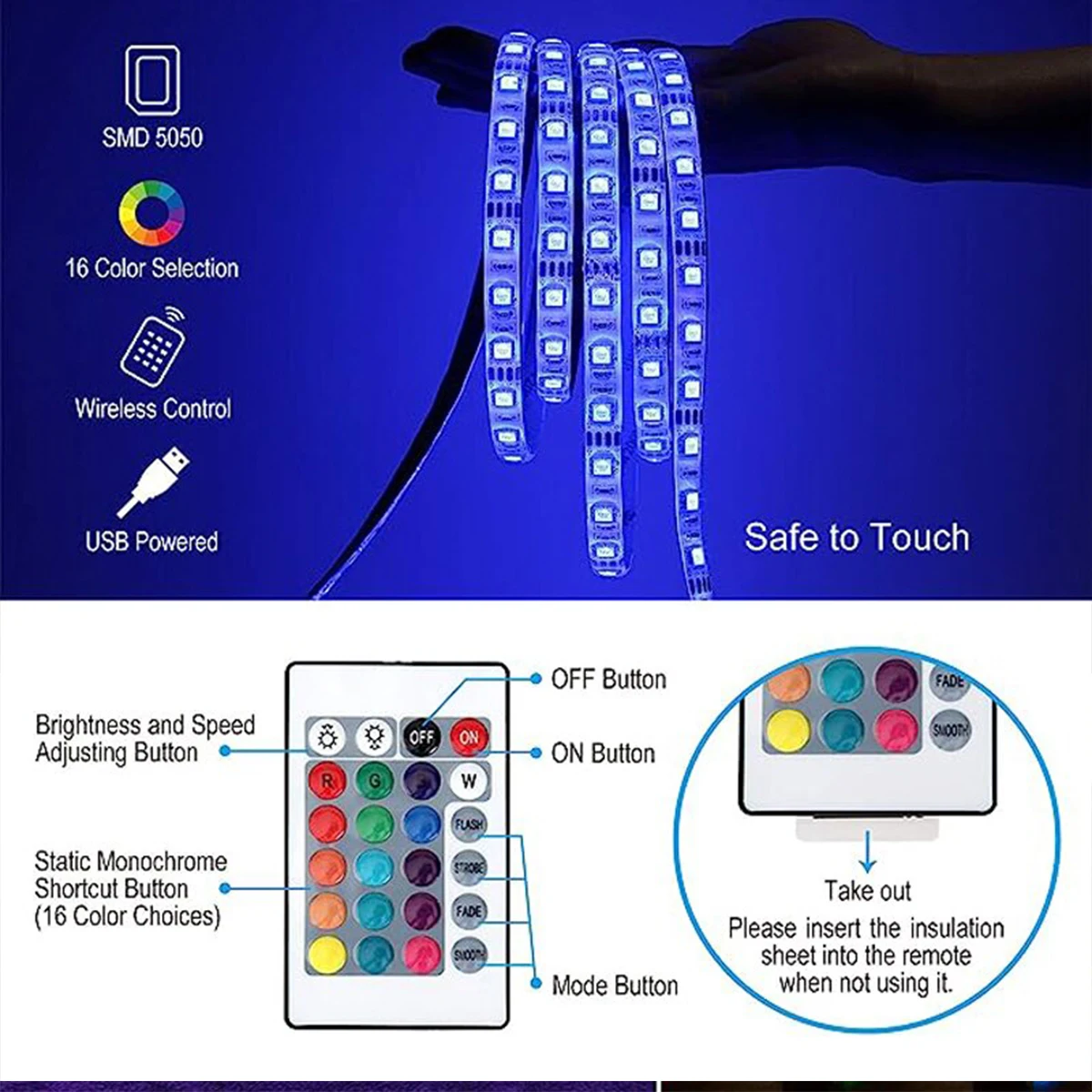 RGB 5050 Led Strip Light Bluetooth App Control 5V USB Led Tape Nastro flessibile a diodi per camera da letto Giardino Festa Matrimonio