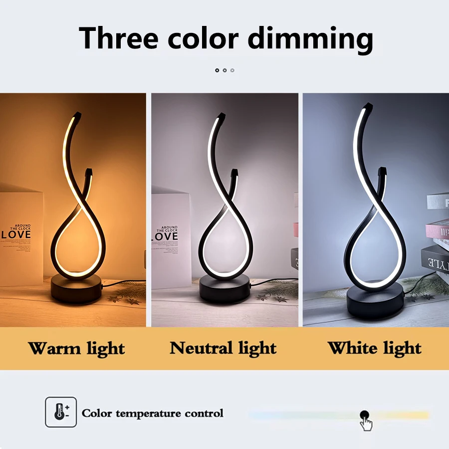 LED 야간 테이블 램프, 현대 나선형 조도 조절 침대 옆 침실 램프, 야간 스탠드 책상 램프, 거실 홈 오피스용 야간 조명