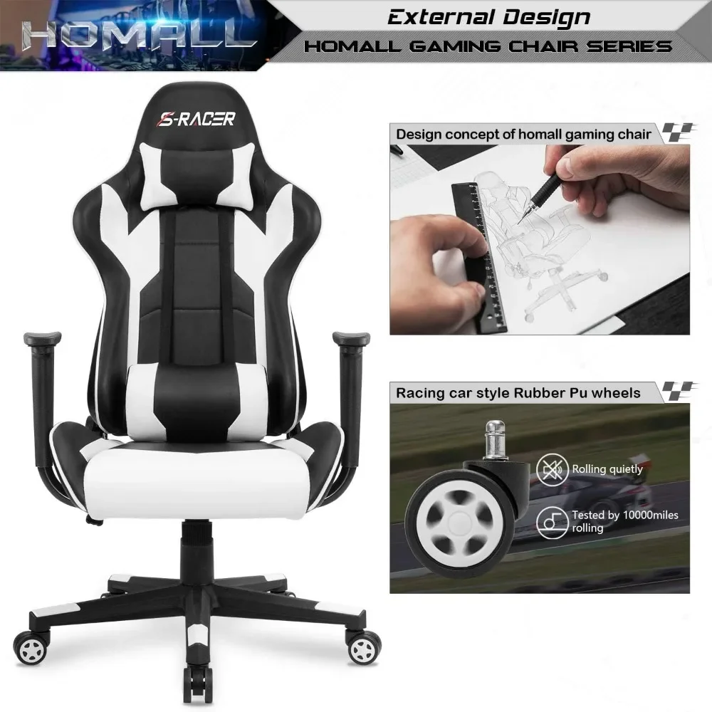 Gaming Chair, Office Chair High Back Computer Chair Leather Desk Chair Racing Executive Ergonomic Adjustable Swivel Task