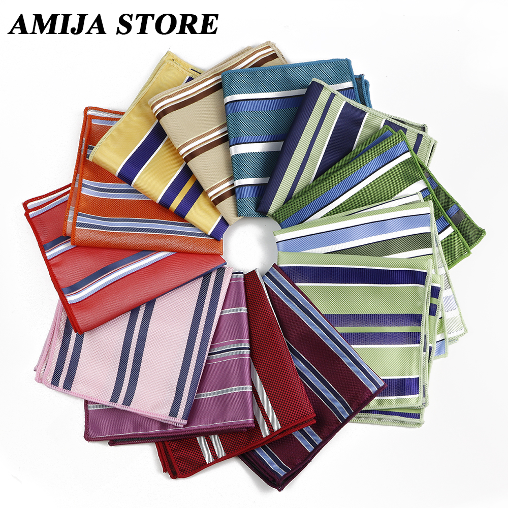 Heren gestreept pochet saliegroen rood zakdoek polyester zakdoek formele handdoek feest pochet pak overhemd accessoires