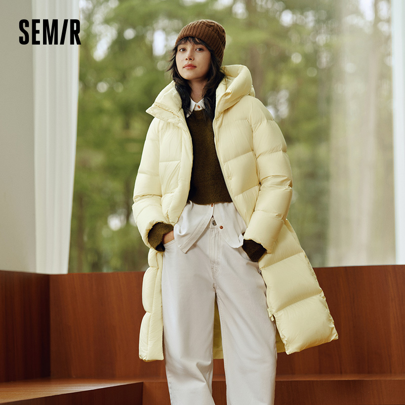 Semir jaqueta feminina inverno longo 90% pato para baixo impermeável à prova de óleo mancha 2025 novo sólido com capuz roupas de inverno mulher