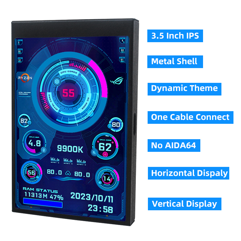 Pantalla secundaria tipo C de 3,5 pulgadas para ordenador CPU RAM GPU HDD Monitor 320*480 IPS LCD ISB pantalla TURZX Software NO AIDA64