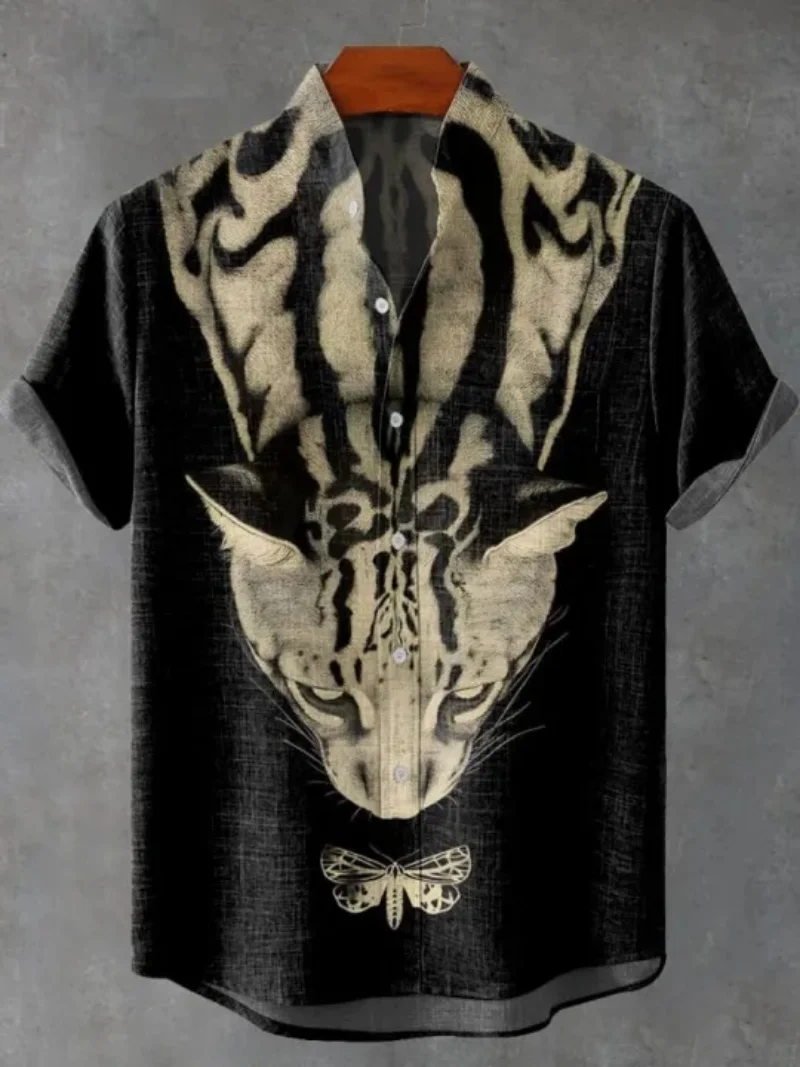 เสื้อเชิ้ตฮาวายผู้ชาย เสื้อเชิ้ตแขนสั้นพิมพ์ลาย 3D สําหรับผู้ชาย ผ้าลินินสําหรับวันหยุดชายหาด