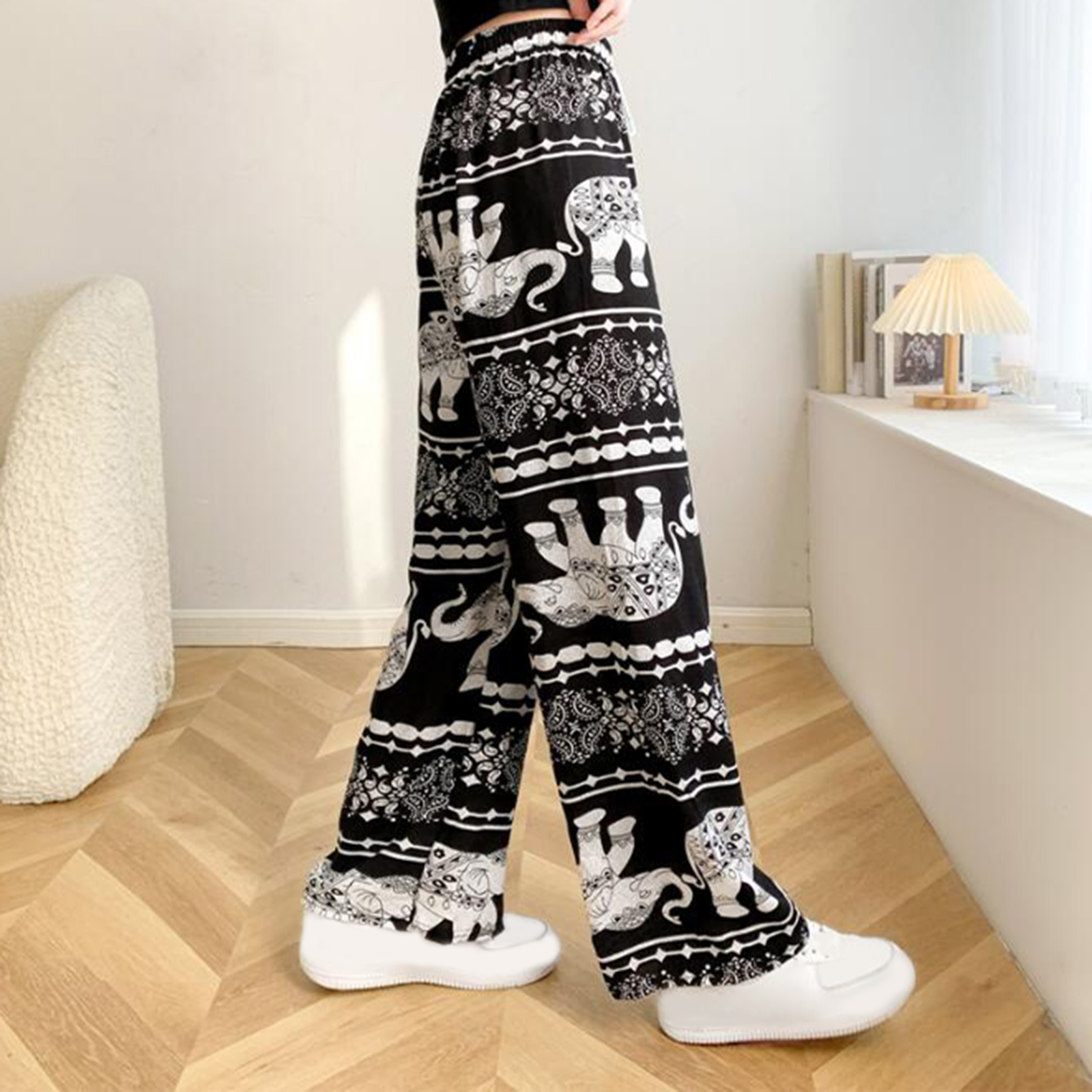 Celana Harem wanita pakaian pinggang tinggi celana Hippy Boho untuk wanita kaki lebar celana Hippie untuk wanita wanita musim panas